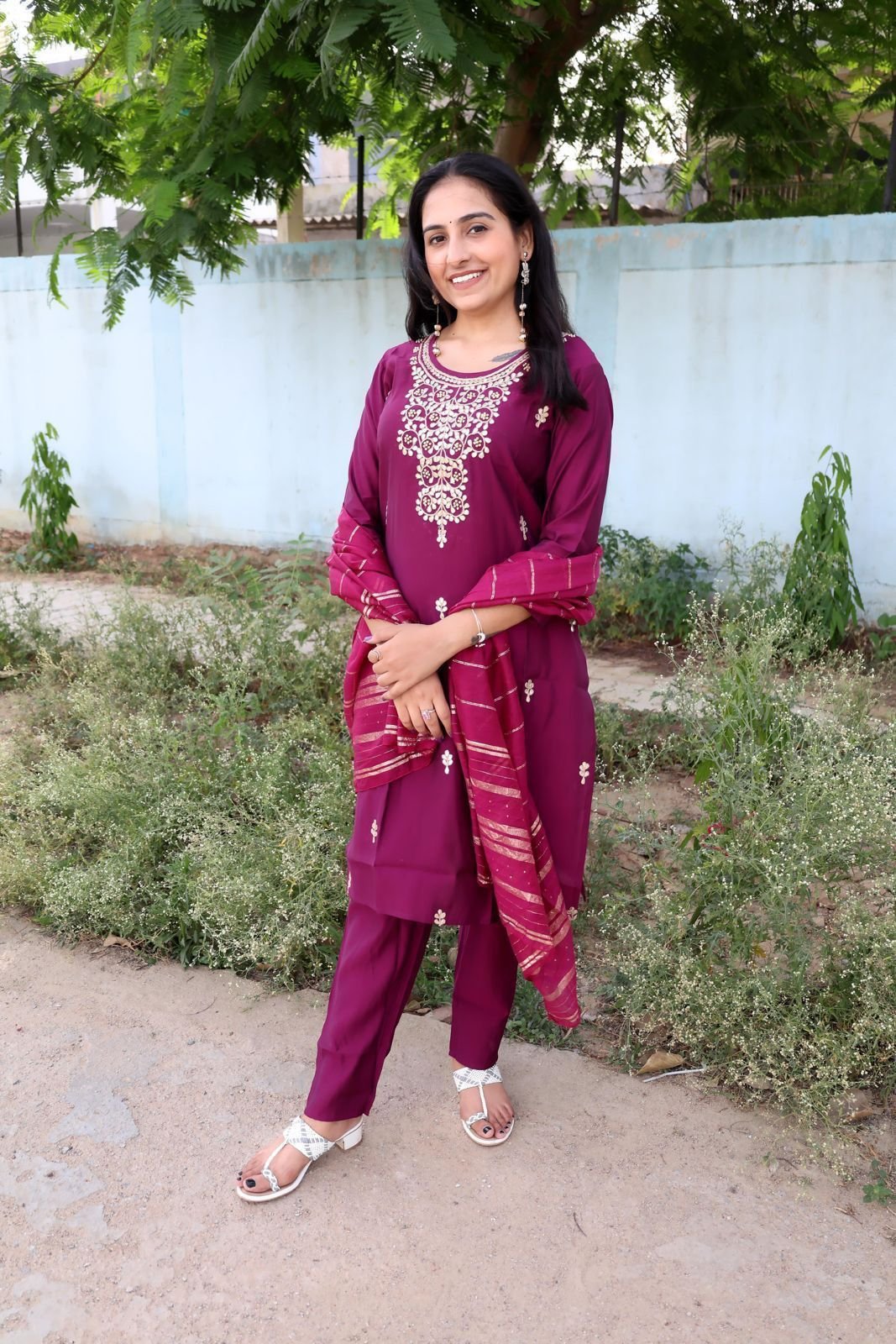 Roman Modal Silk Kurti Set with Jacquard Dupatta